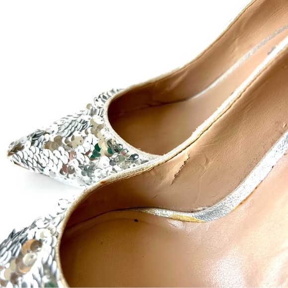 Aldo Uloaviel Silver Sequin Pointed Toe Stiletto High Heel Pumps Flip 37 / 6.5 - Picture 9 of 9